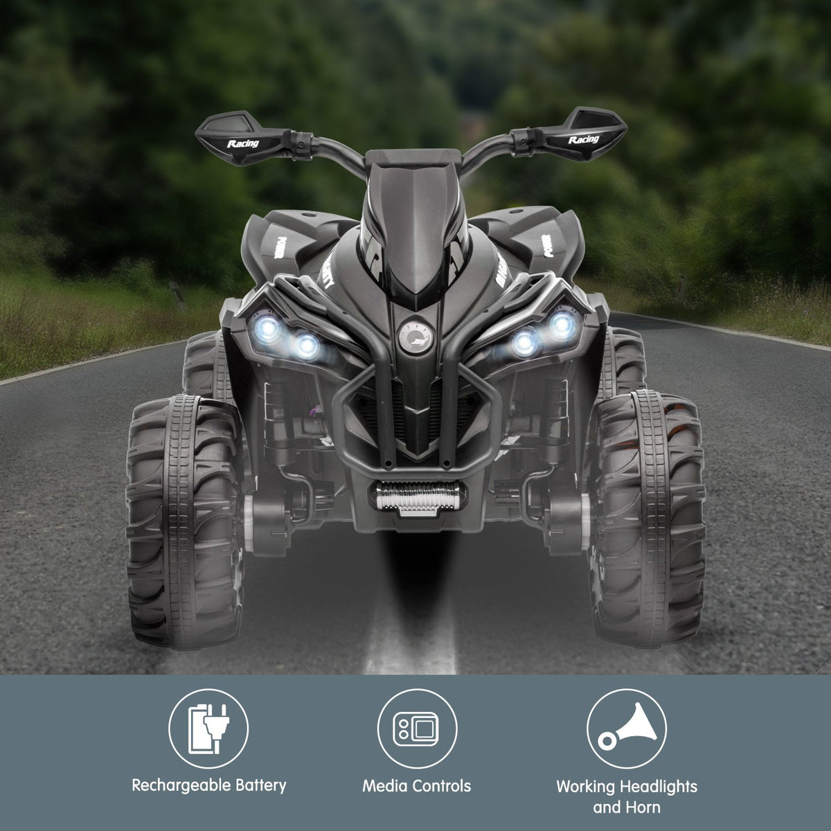 Kahuna GTS99 Kids Electric Ride On Quad Bike Toy ATV - Black | 50W