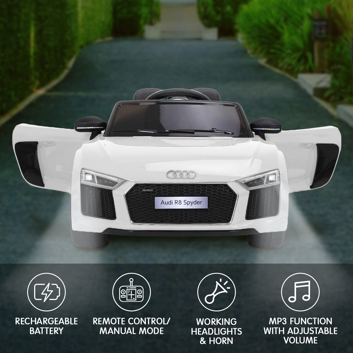 R8 Spyder Audi Licensed Kids Electric Ride On Car with Remote Control | White Color | Kahuna Brand