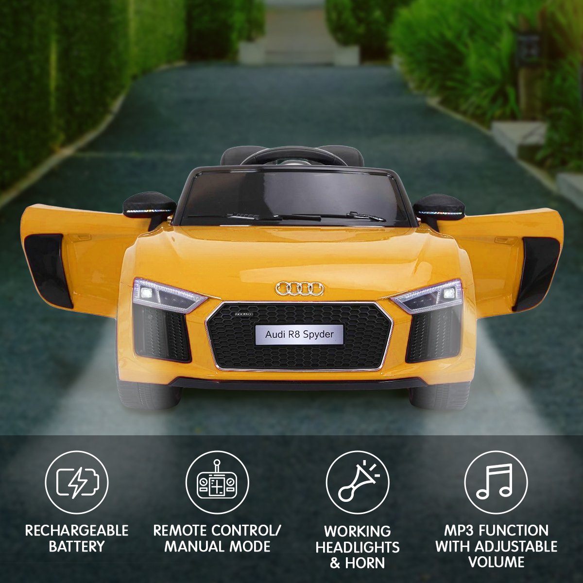 R8 Spyder Audi Licensed Kids Electric Ride On Car with Remote Control | Yellow Color | Kahuna Brand