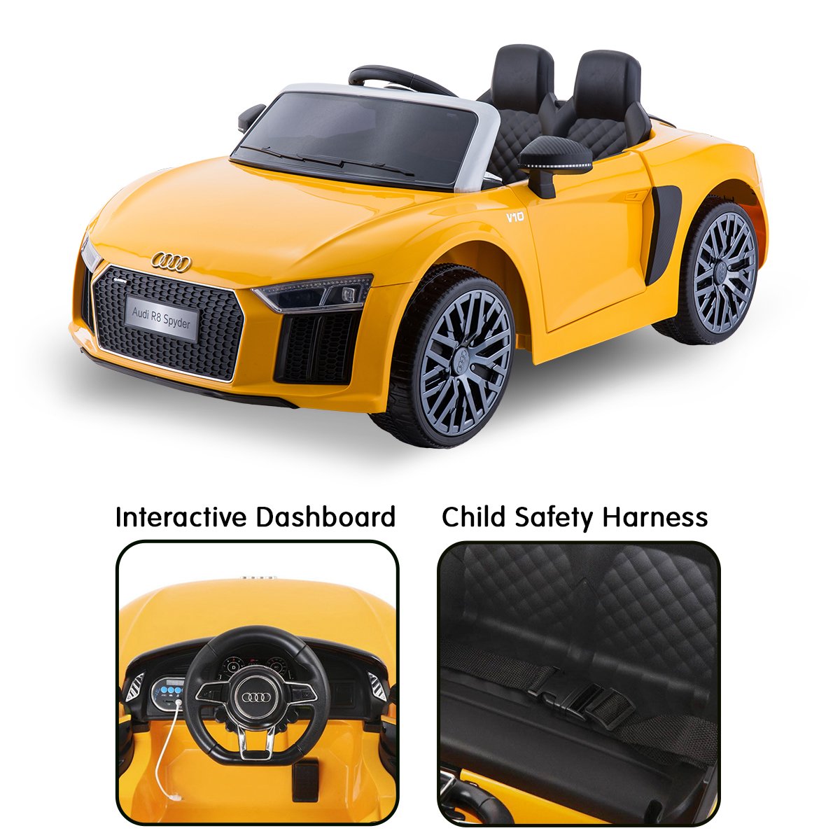 R8 Spyder Audi Licensed Kids Electric Ride On Car with Remote Control | Yellow Color | Kahuna Brand