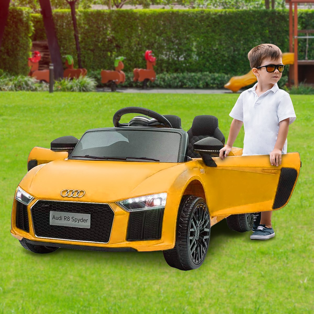 R8 Spyder Audi Licensed Kids Electric Ride On Car with Remote Control | Yellow Color | Kahuna Brand