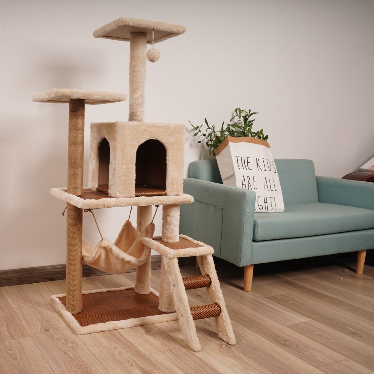 Furtastic 125cm Cat Tree Scratching Post | Stylish Beige Design