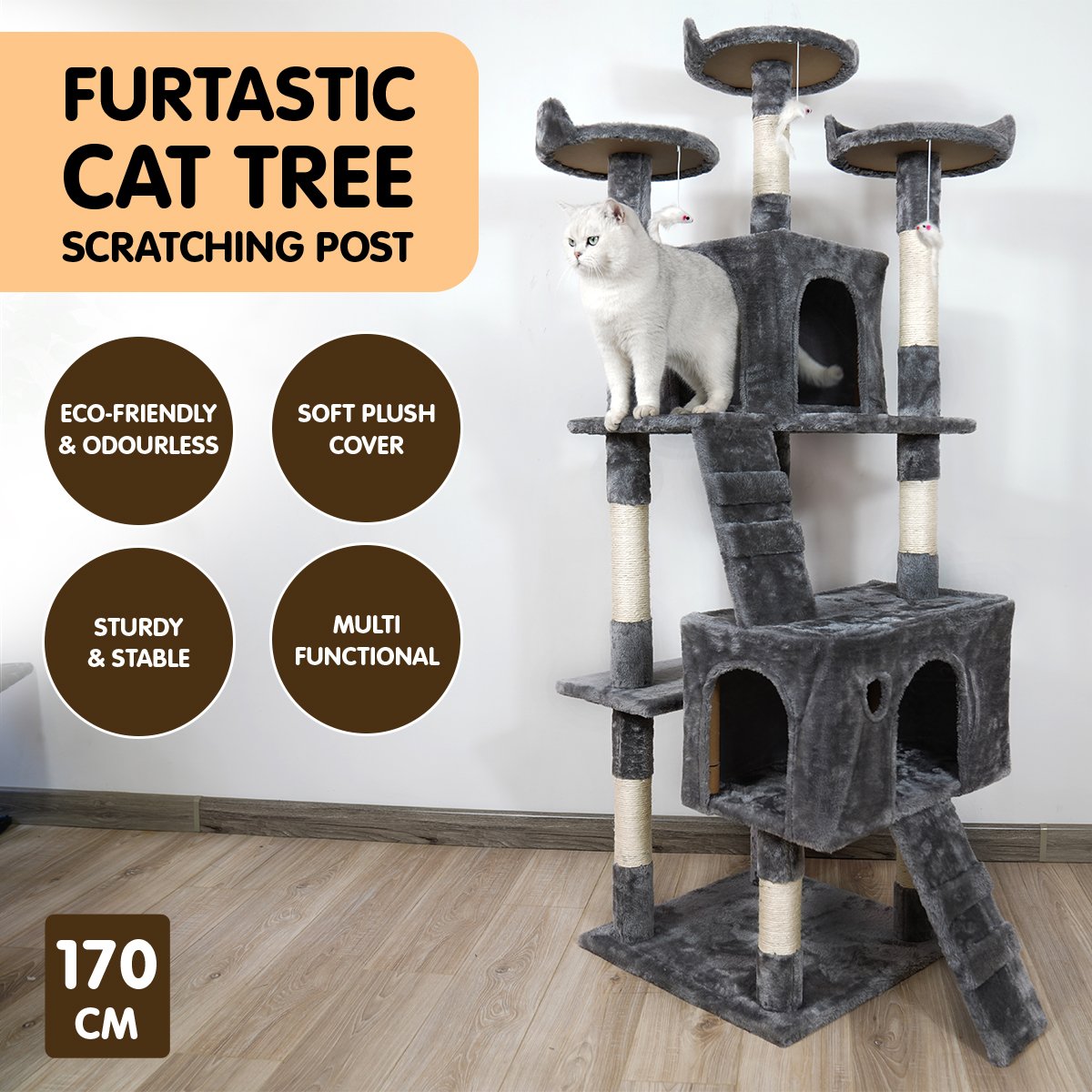 Furtastic 170cm Dark Grey Cat Tree Scratching Post