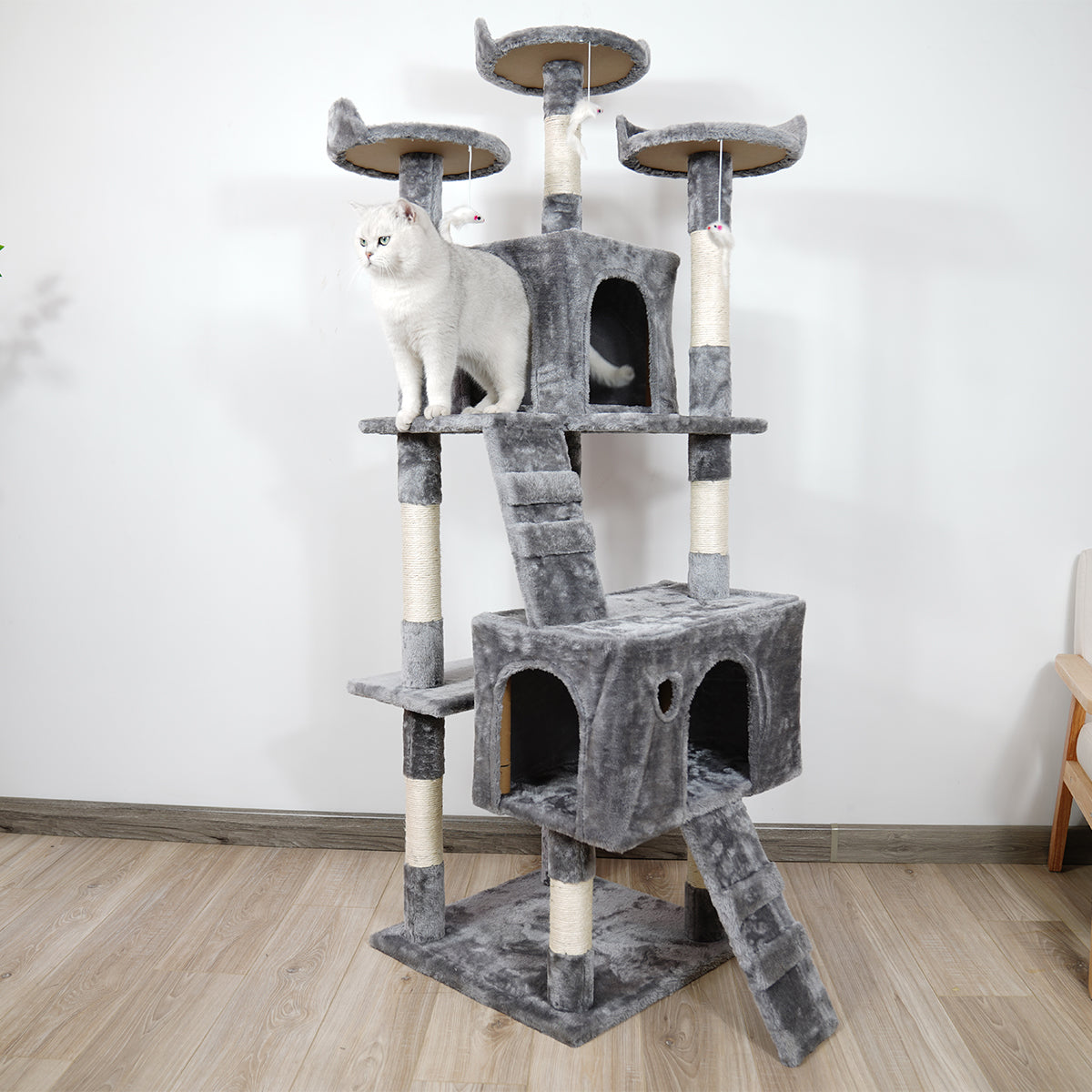 Furtastic 170cm Cat Tree Scratching Post | Elegant Silver Grey