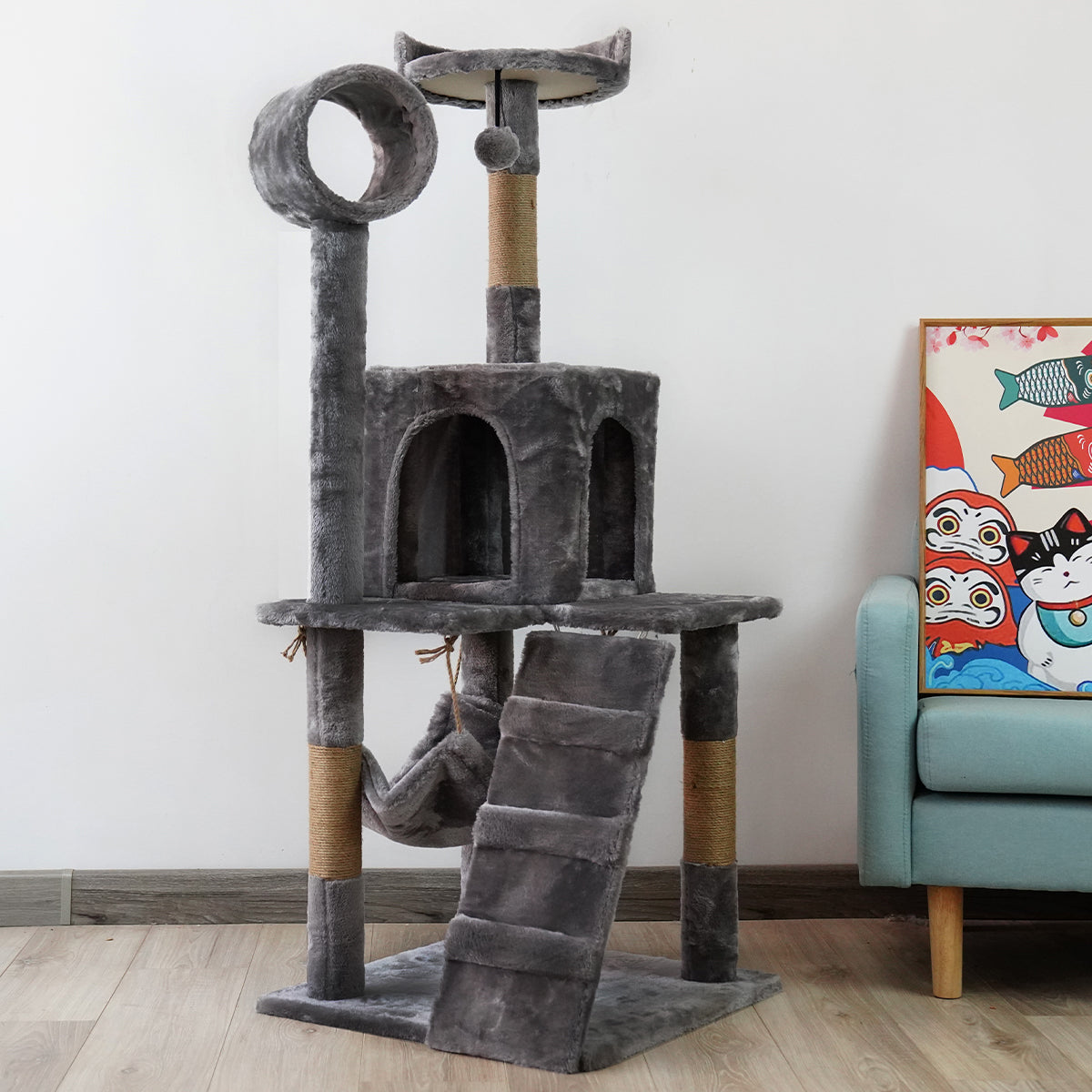 Furtastic 135cm Dark Grey Cat Tree Scratching Post