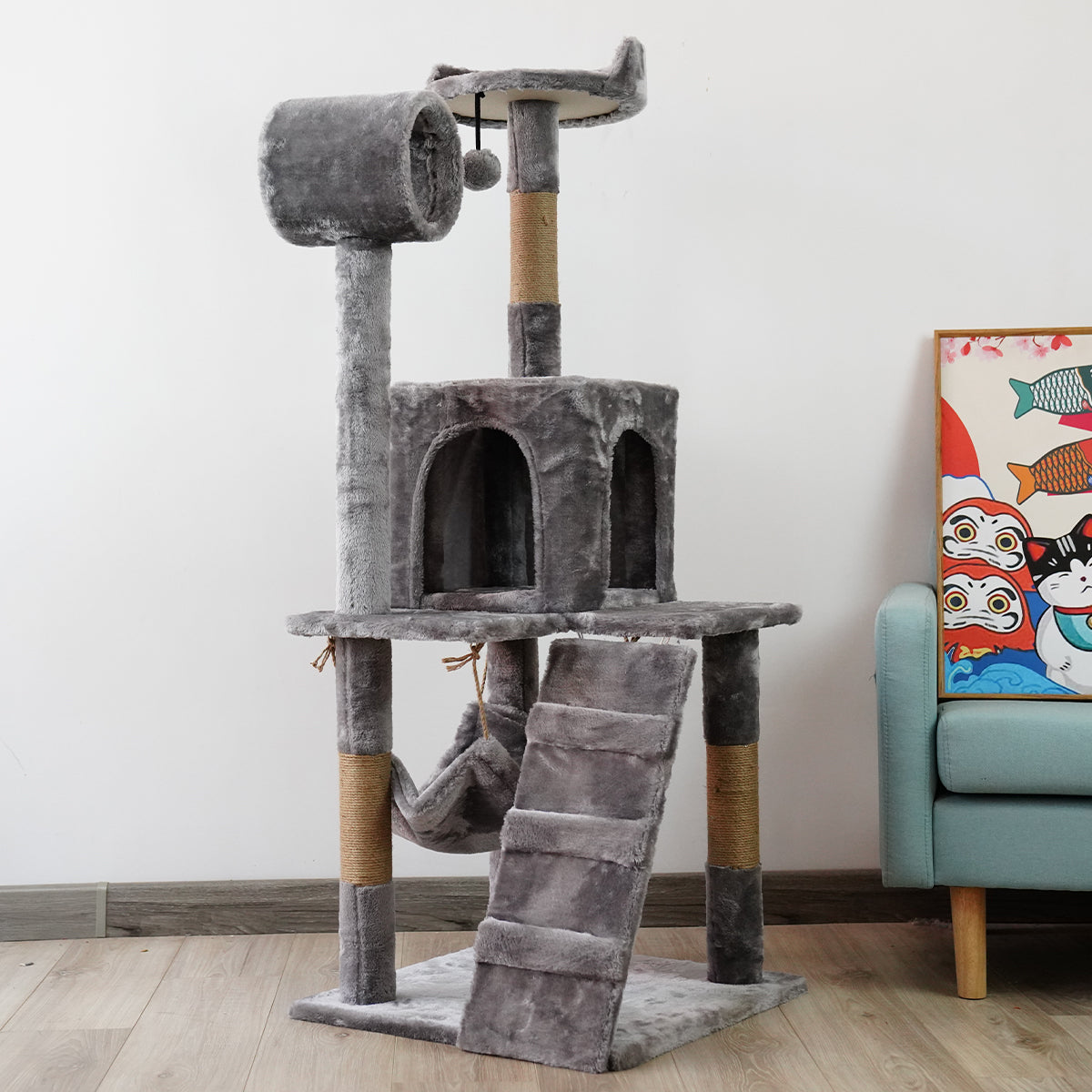 Furtastic 135cm Cat Tree Scratching Post | Sleek Silver Grey