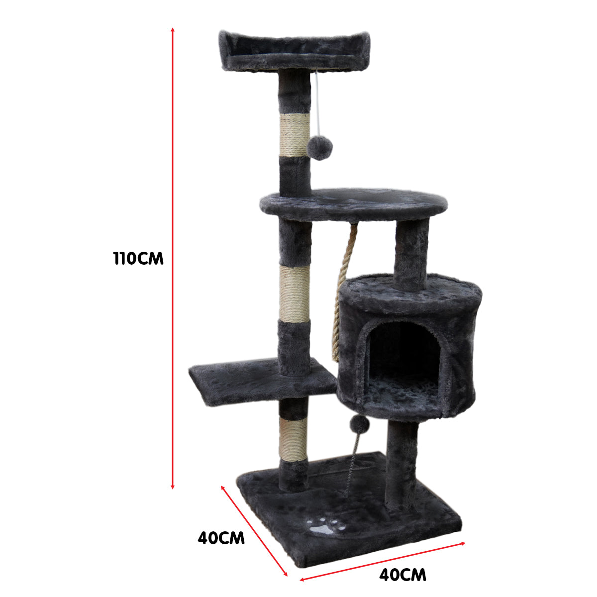 110cm Furtastic Cat Tree Scratching Post - Dark Grey | Stylish Kitty Playground