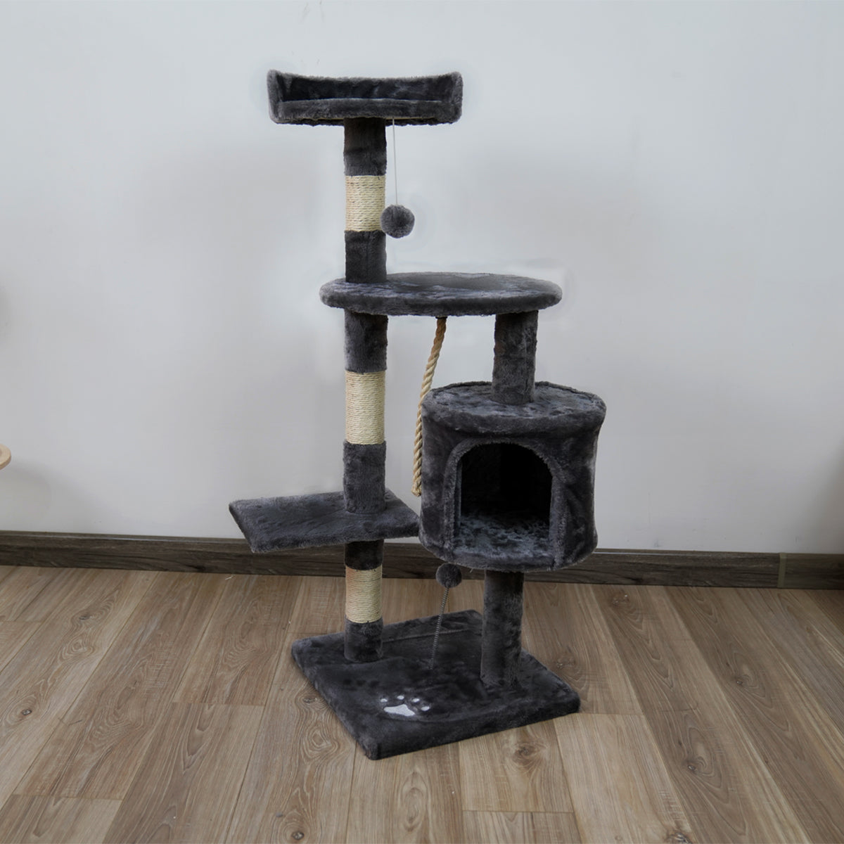 110cm Furtastic Cat Tree Scratching Post - Dark Grey | Stylish Kitty Playground