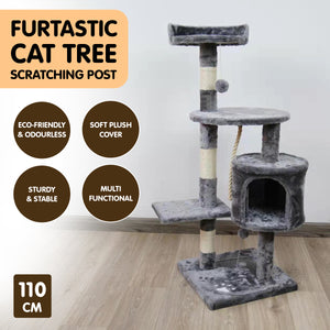 110cm Furtastic Cat Tree Scratching Post - Silver Grey | Modern Cat Playground