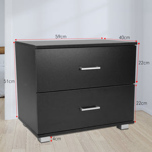 Sarantino Bedside Table Cabinet Storage Chest with 2 Drawers (Black)