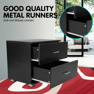 Sarantino Bedside Table Cabinet Storage Chest with 2 Drawers (Black)