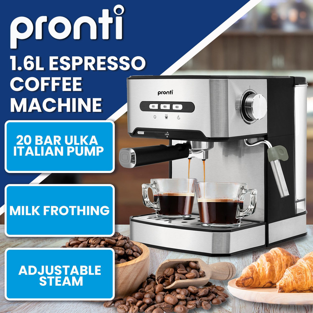 Automatic Coffee Espresso Machine 1.6L with Steam Frother