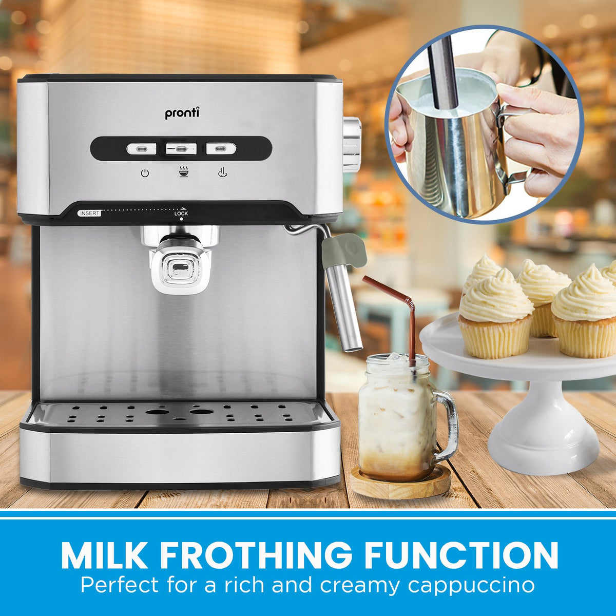 Automatic Coffee Espresso Machine 1.6L with Steam Frother