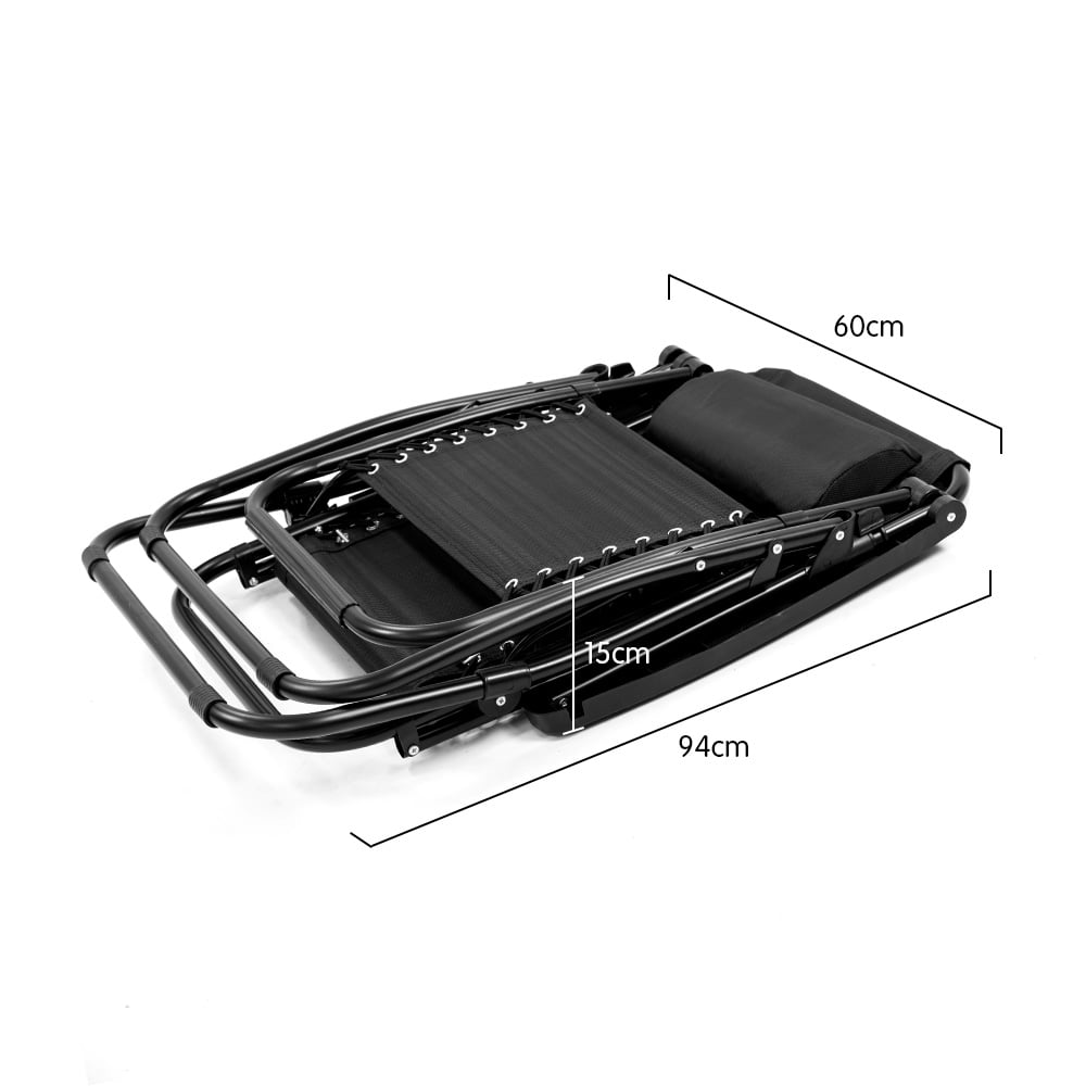 Wallaroo Zero Gravity Reclining Deck Lounge Sun Beach Chair for Outdoor Folding Camping (Black)