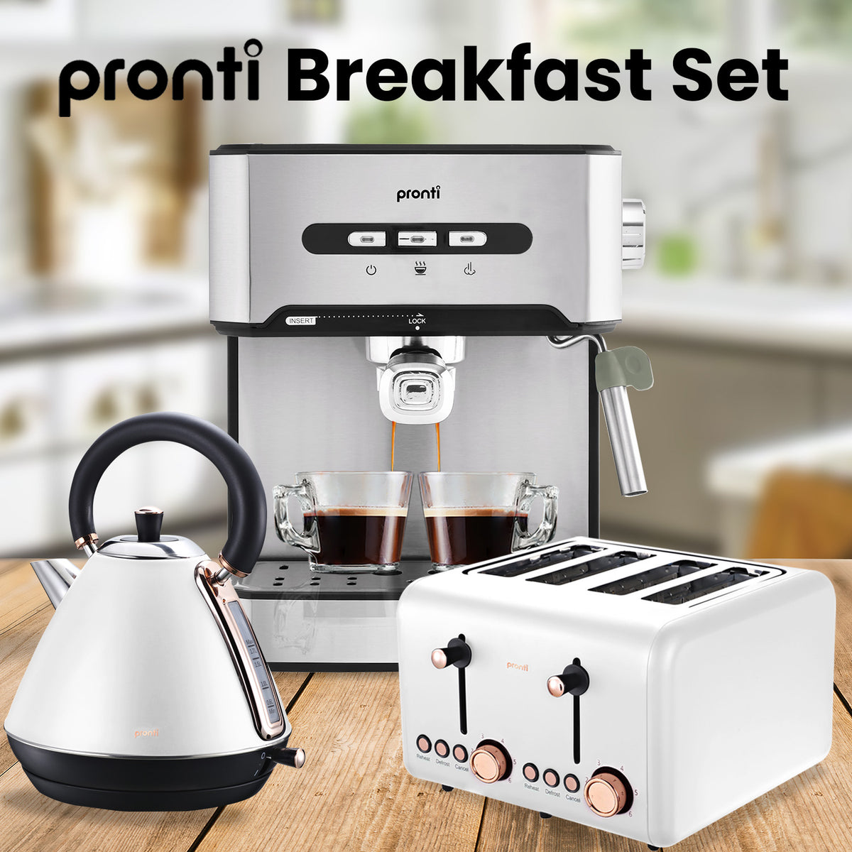 Toaster, Kettle & Coffee Machine Breakfast Set | White