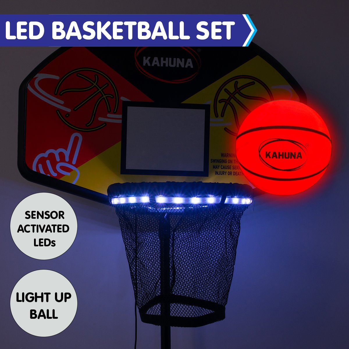 Trampoline LED Basketball Hoop Set with Light-up Ball by Kahuna