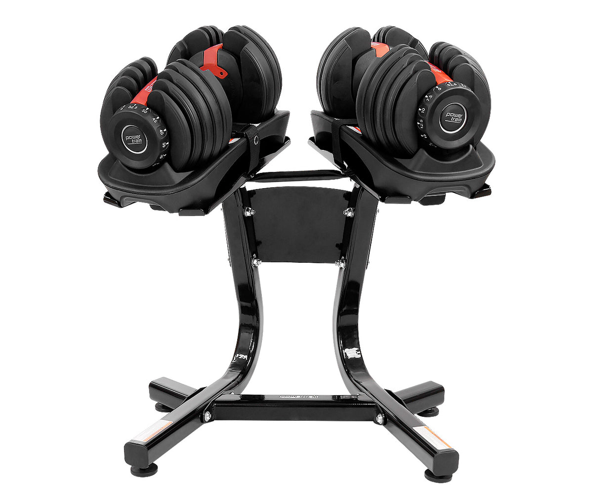 Powertrain 2x 24kg Adjustable Dumbbells | Stand