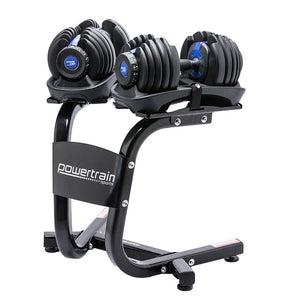 Powertrain 48KG Adjustable Dumbbell Set | Stand Blue