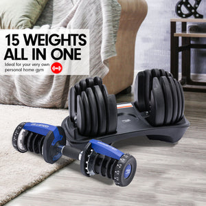 Powertrain 48KG Adjustable Dumbbell Set | Stand Blue
