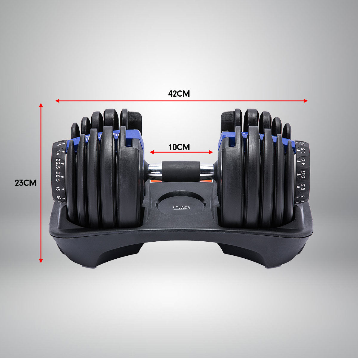 Powertrain 48KG Adjustable Dumbbell Set | Stand Blue