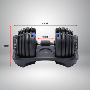 Powertrain 48KG Adjustable Dumbbell Set | Stand Blue