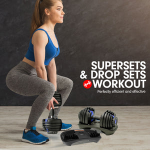 Powertrain 48KG Adjustable Dumbbell Set | Stand Blue
