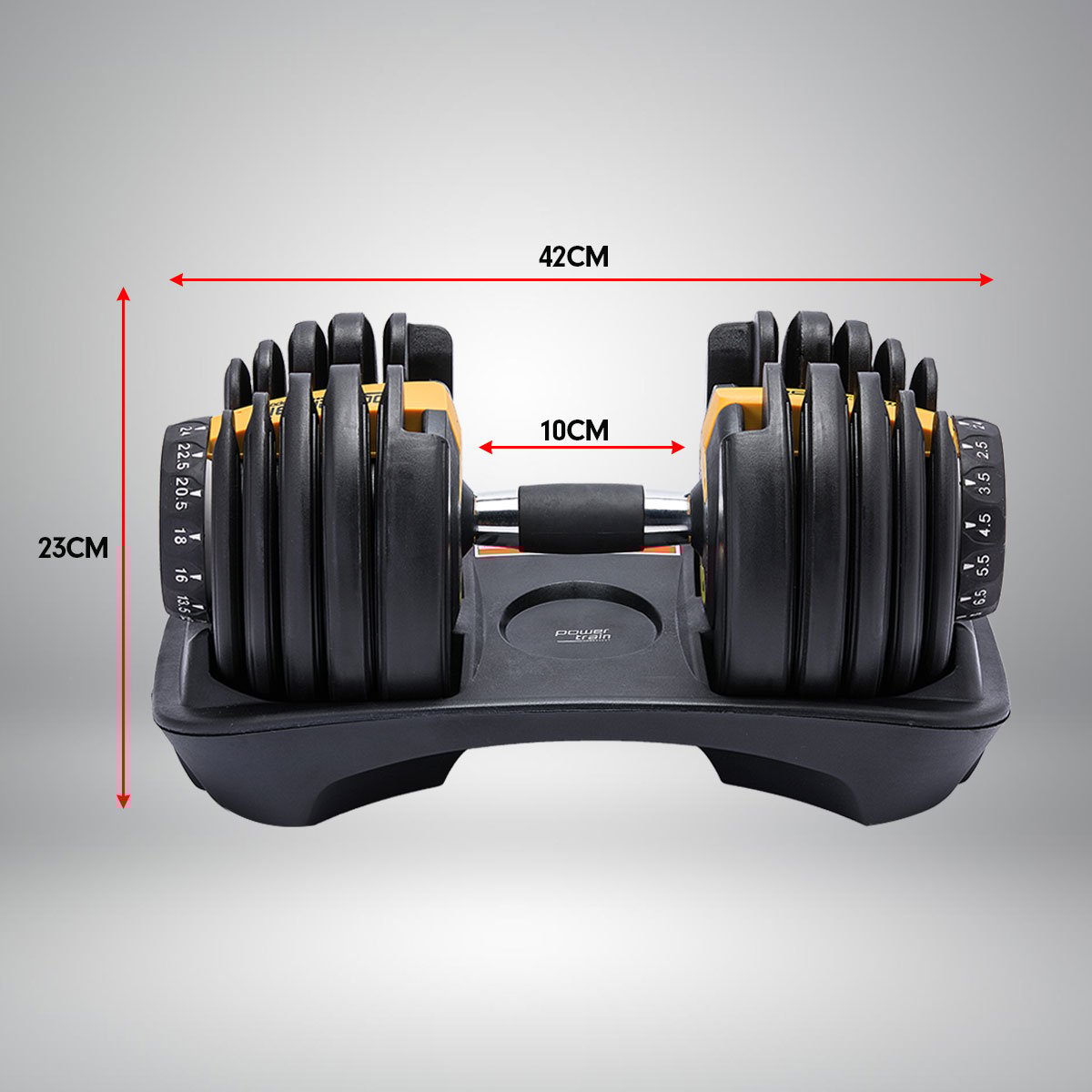 48kg Adjustable Dumbbell Set With Stand - Gold