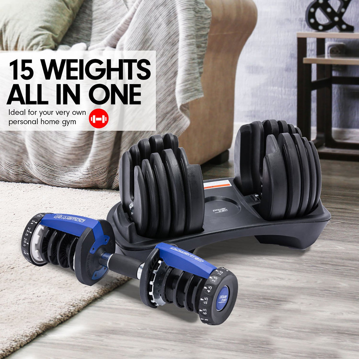 2x 24kg Adjustable Dumbbell Home Gym Set | Powertrain