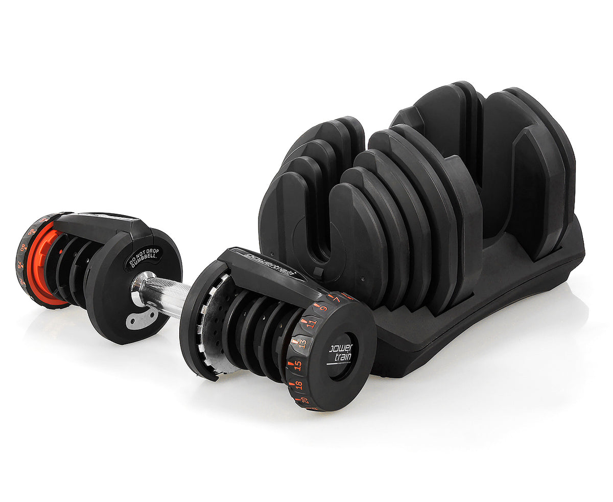 Adjustable Dumbbells with Stand | Weight: 2x 40kg | Powertrain Brand