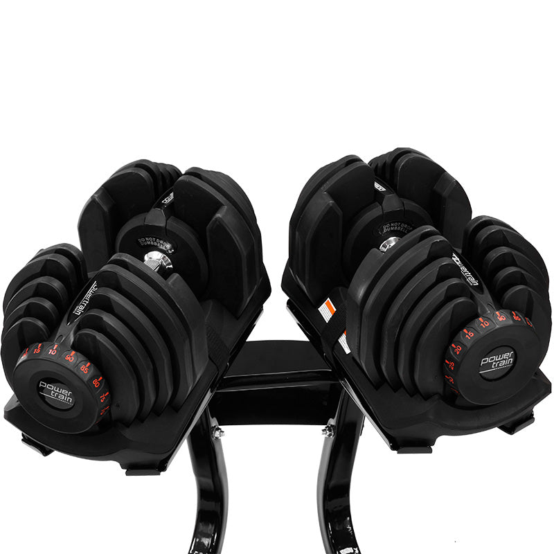 Adjustable Dumbbells with Stand | Weight: 2x 40kg | Powertrain Brand