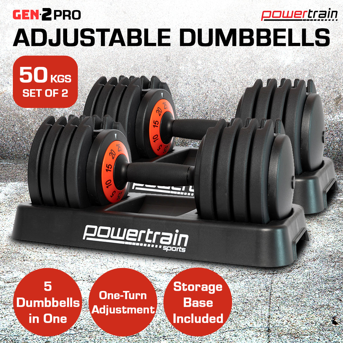 GEN2 Pro Adjustable Dumbbell Set - 50kg