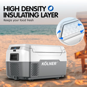 Kolner 20L Portable Fridge Freezer Cooler | 12/24/240V Camping Refrigerator - Grey