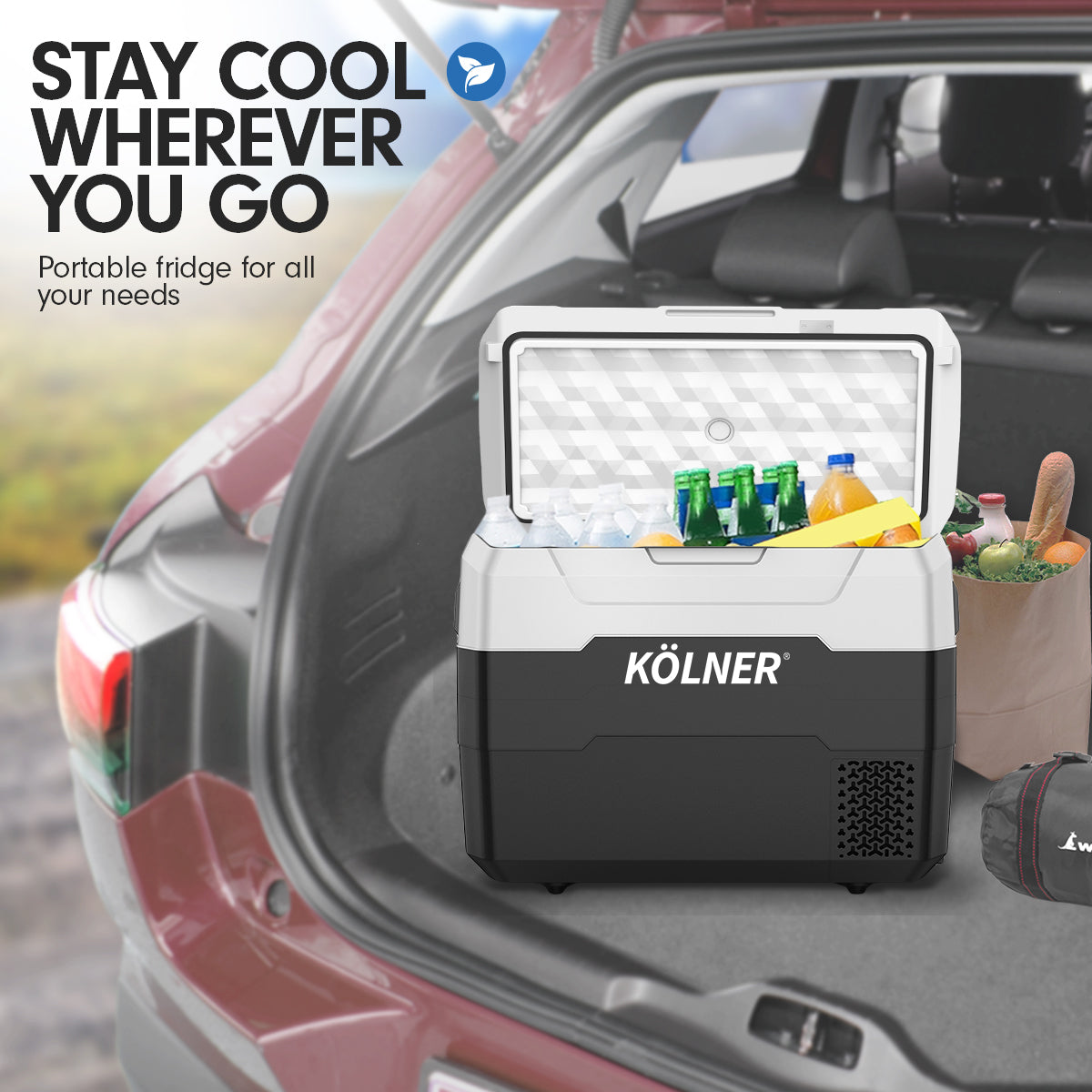 Kolner 40L Portable Fridge Freezer Cooler | 12/24/240V Camping Refrigerator - Black