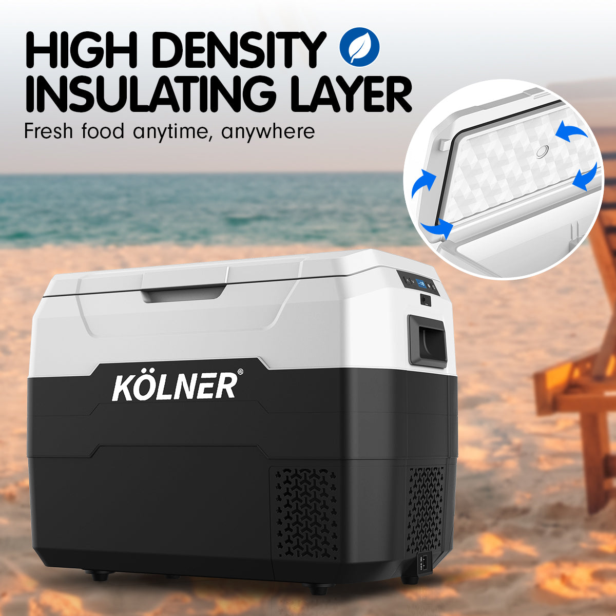 Kolner 40L Portable Fridge Freezer Cooler | 12/24/240V Camping Refrigerator - Black