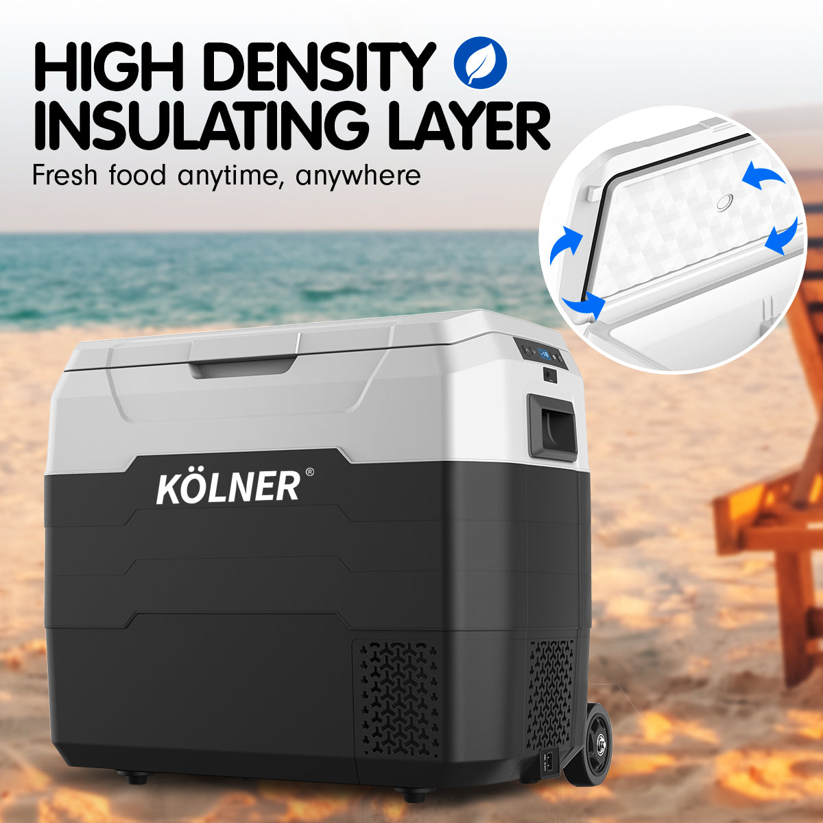 Fridge Freezer Cooler 50L 12/24/240v | Camping Portable Esky Refrigerator With Trolley - Black