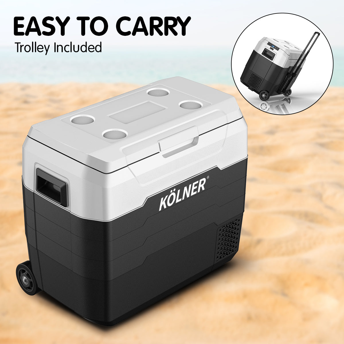 Fridge Freezer Cooler 50L 12/24/240v | Camping Portable Esky Refrigerator With Trolley - Black