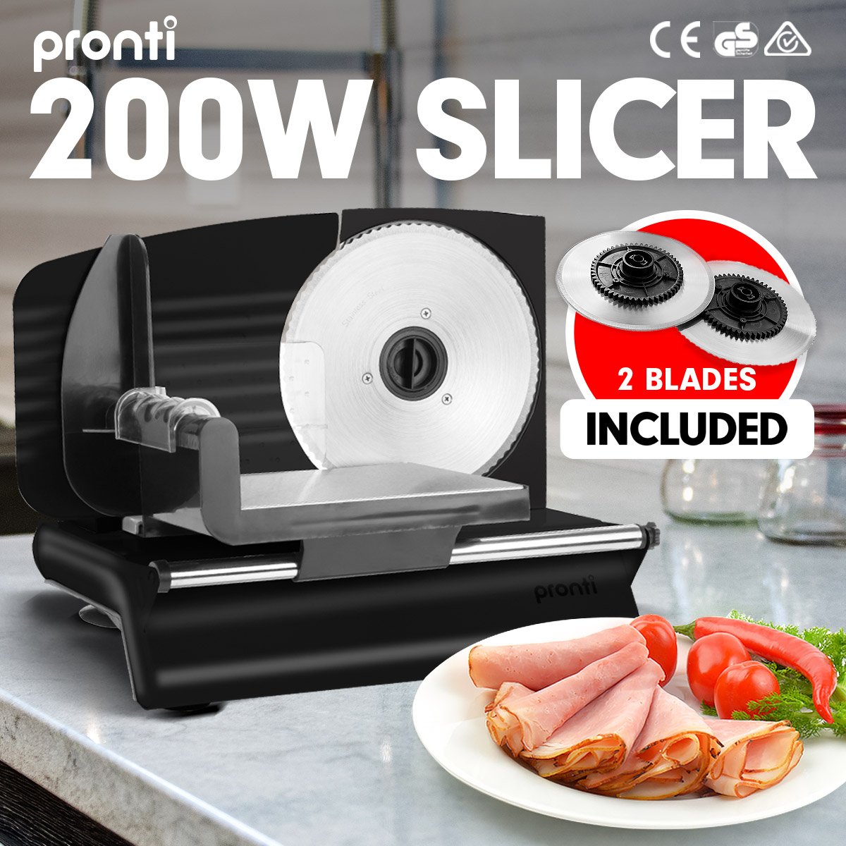 Pronti Electric Meat Slicer - Food Cheese Processor Vegetable Kitchen Deli