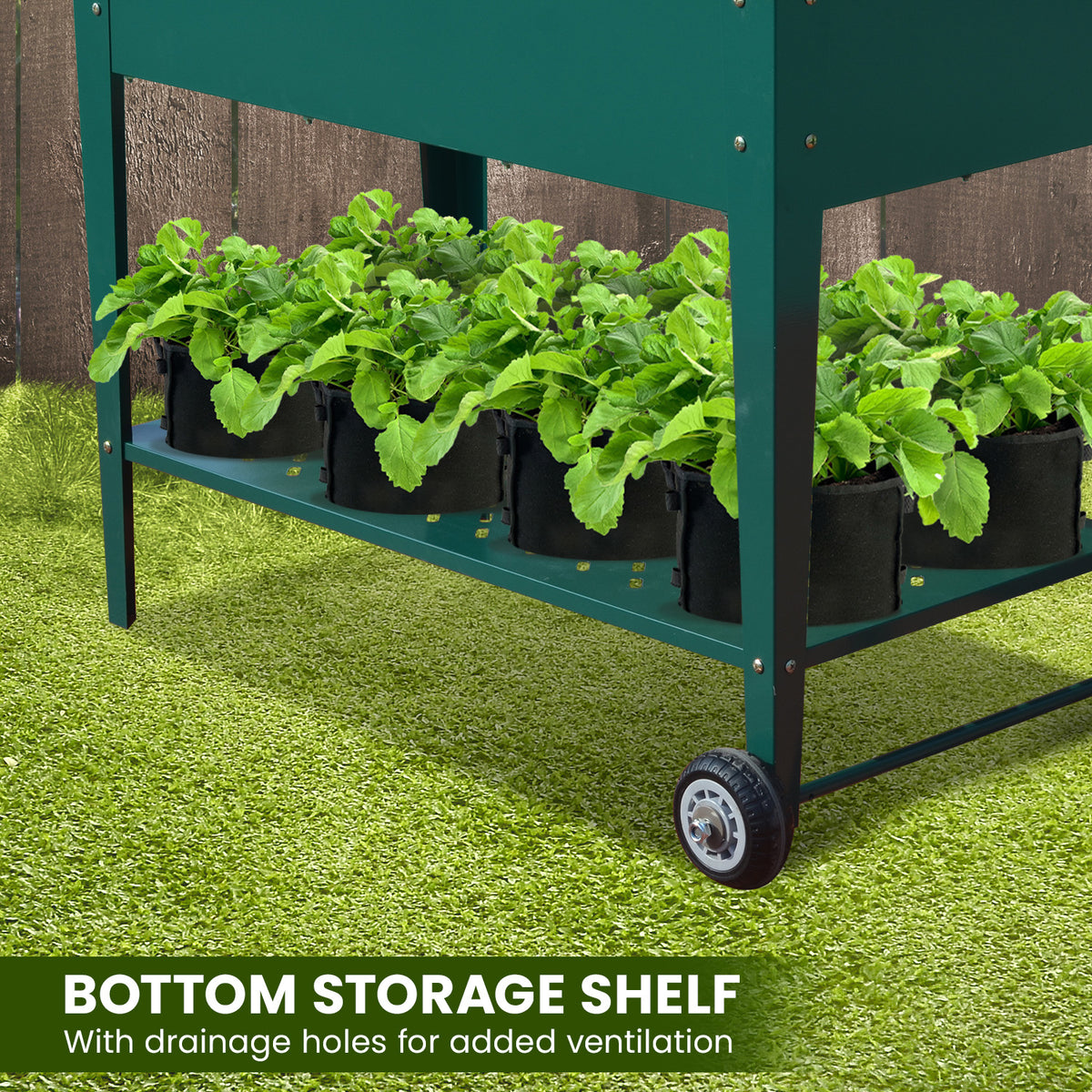 Wallaroo Garden Bed Cart | Raised Planter Box | Dimensions: 108.5 x 50.5 x 80cm | Made of Galvanized Steel | Color: Green