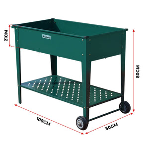 Wallaroo Garden Bed Cart | Raised Planter Box | Dimensions: 108.5 x 50.5 x 80cm | Made of Galvanized Steel | Color: Green