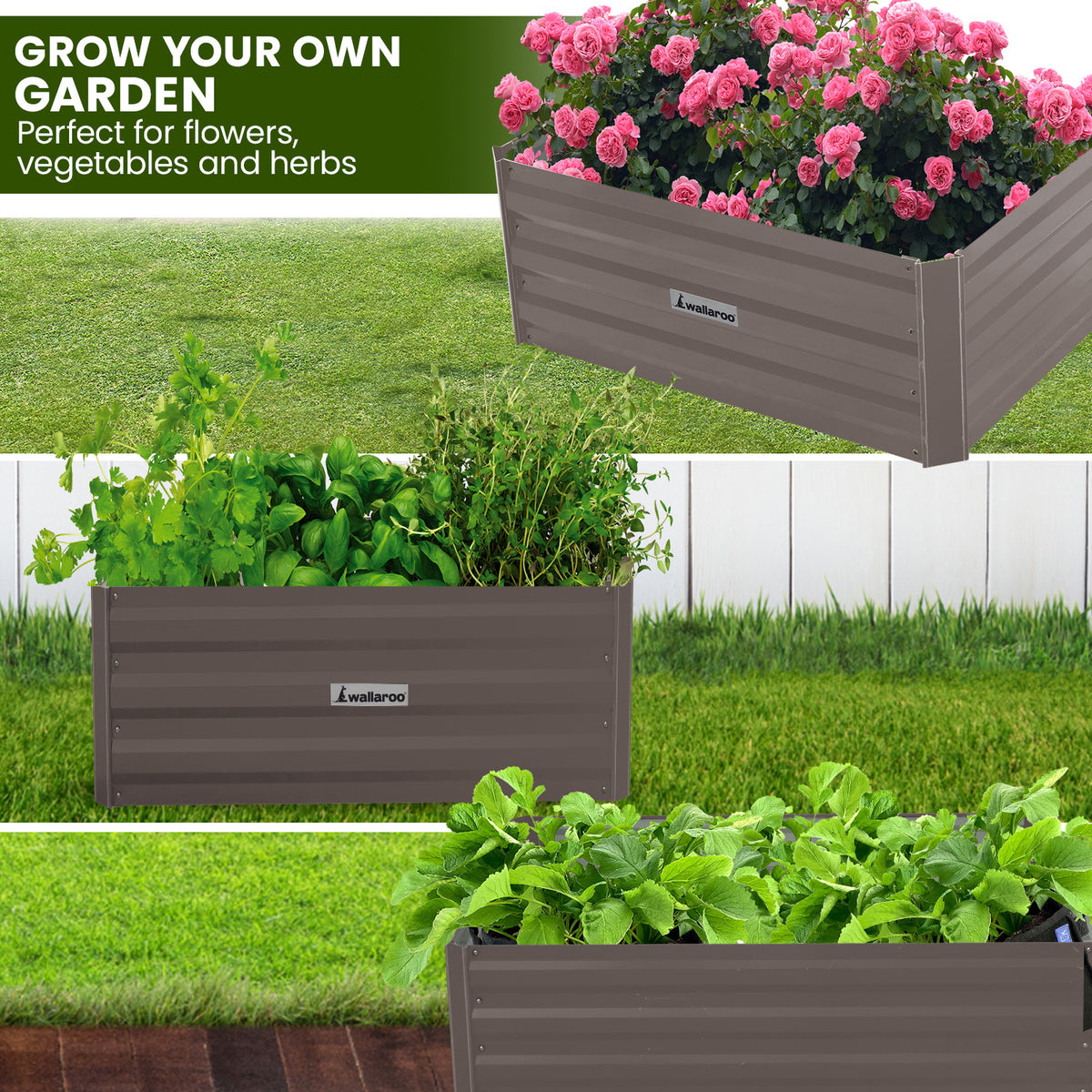 Wallaroo Garden Bed | Dimensions: 80 x 60 x 30cm | Made of Galvanized Steel | Color: Grey