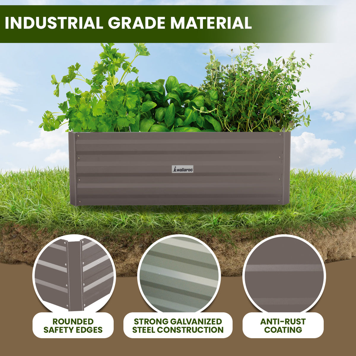Wallaroo Garden Bed | Dimensions: 80 x 60 x 30cm | Made of Galvanized Steel | Color: Grey