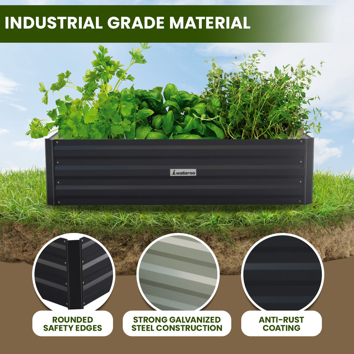 Wallaroo Garden Bed | Dimensions: 120 x 60 x 30cm | Made of Galvanized Steel | Color: Black