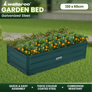 Wallaroo Garden Bed | Dimensions: 120 x 60 x 30cm | Made of Galvanized Steel | Color: Green