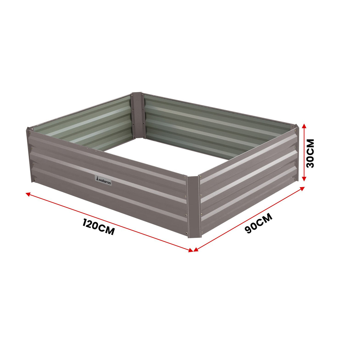 Wallaroo Garden Bed | 120 x 90 x 30cm | Galvanized Steel | Grey