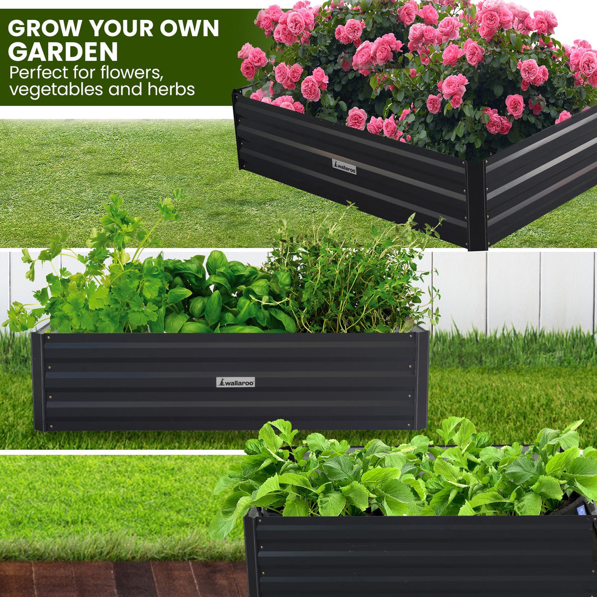 Wallaroo Garden Bed | 150 x 90 x 30cm | Galvanized Steel | Black