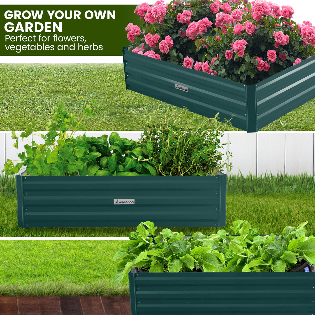 Wallaroo Garden Bed | 210 x 90 x 30cm | Galvanized Steel | Green