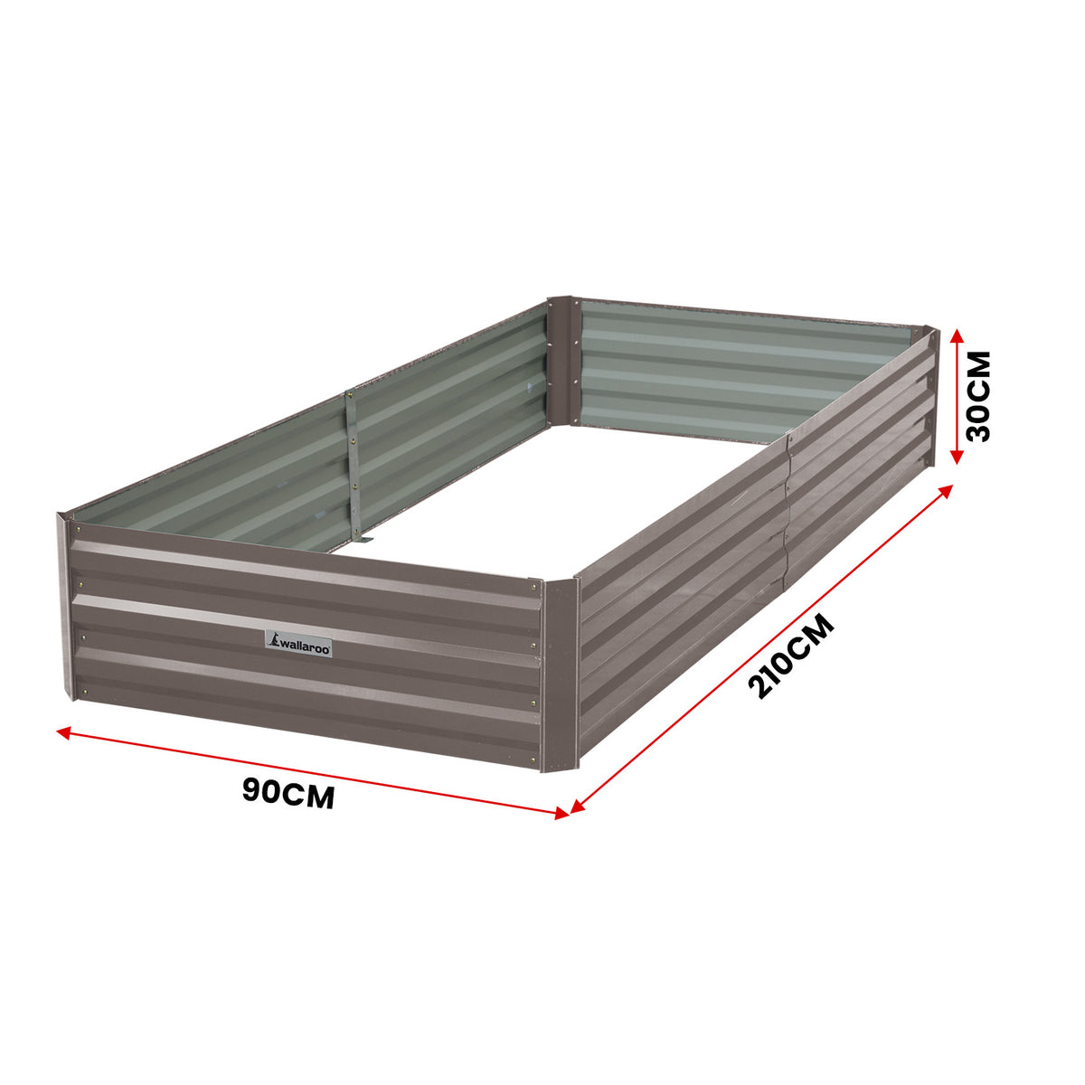 Wallaroo Garden Bed | 210 x 90 x 30cm | Galvanized Steel | Grey
