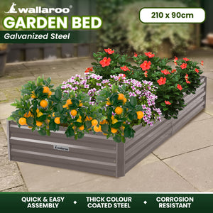 Wallaroo Garden Bed | 210 x 90 x 30cm | Galvanized Steel | Grey