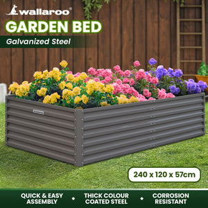 Galvanized Steel Garden Bed | 240 x 120 x 57cm | Grey
