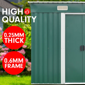 Wallaroo Garden Shed Flat 4ft x 6ft Outdoor Storage Shelter - Green